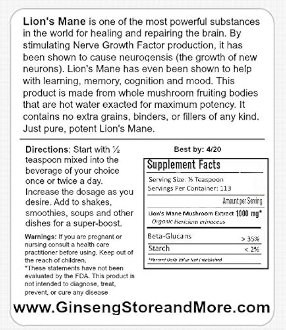 Seta orgánica de melena de león de 4 oz extraída de cuerpos