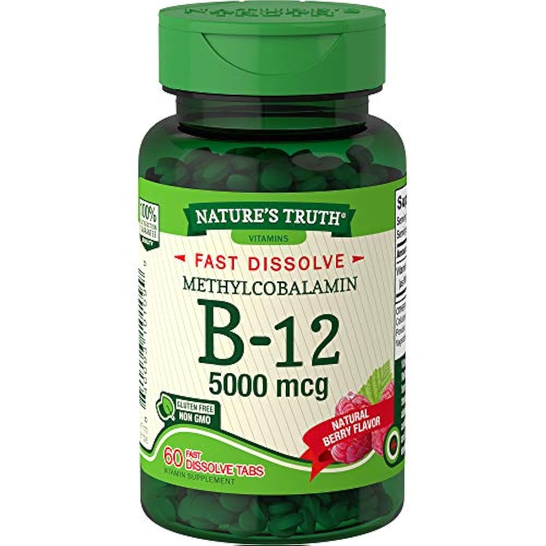 Vitamina B12 de la Verdad de la Naturaleza 5000 mcg | 60 comprimidos | Saborizador de bayas naturales de rápida disolución | Vegetariano, sin OMG y sin gluten