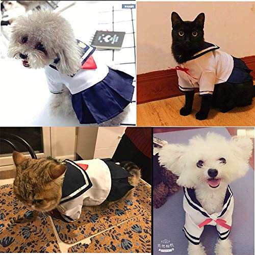 Disfraz traje de marinero para mascota, diseño de nudo rojo con lazo, falda cálida para gatos y perros, S