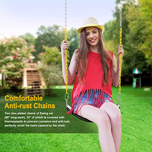 AGPTEK - Juego de columpio, asiento basculante con cadenas de 65.7 in, revestimiento de termoplástico, soporte de 660 libras, asiento oscilante, accesorios de repuesto con ganchos para exteriores, patio de recreo, selva y gimnasio, color negro