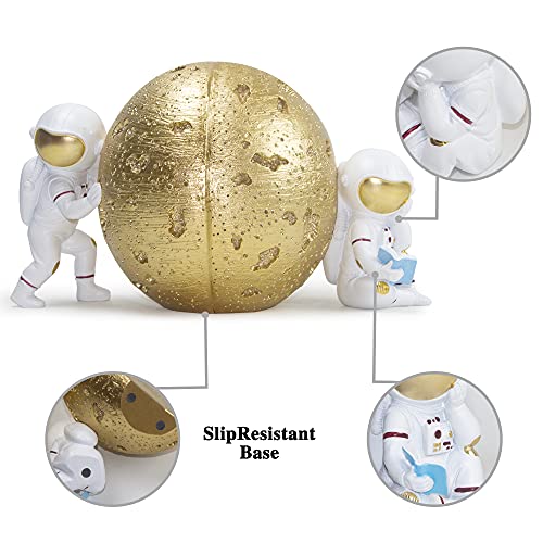 Banllis Sujetalibros decorativos con extremo de libro resistente, extremo de libro decorativo para estantes, oficina, hogar, astronauta, luna, soporte de libros pesado, dorado, idea de regalo para niños