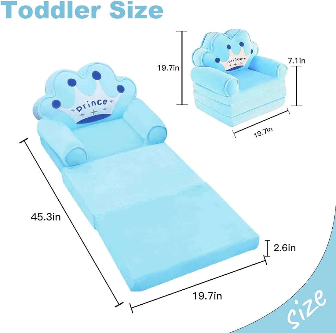 Silla plegable convertible en cama para niña pequeñas, Azul