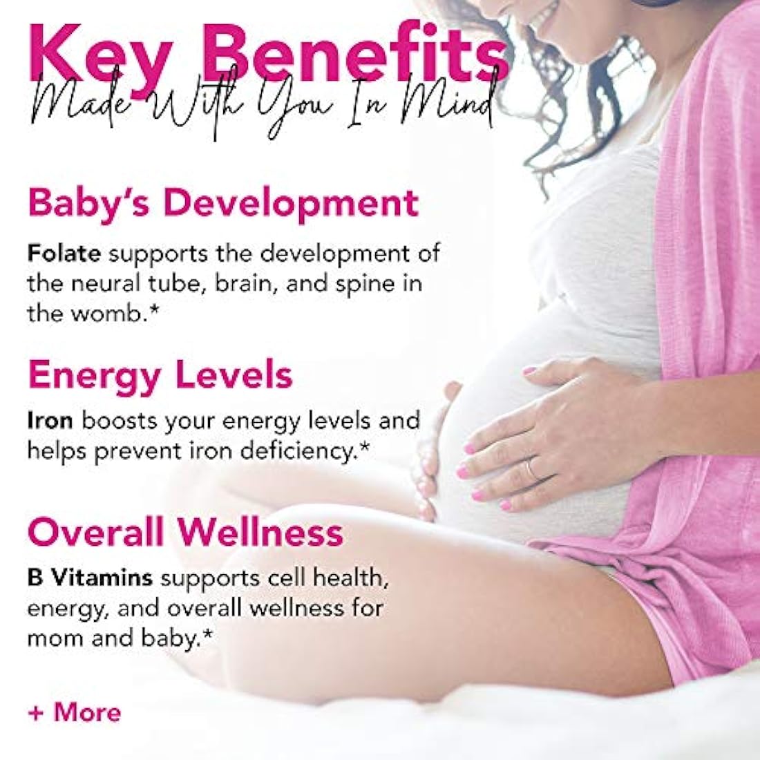 Pink Stork Premium Prenatal: vitaminas prenatales naturales + ingredientes orgánicos de alimentos enteros + folato + vitamina A + vitamina C + zinc + biotina, propiedad de las mujeres, 60 cápsulas