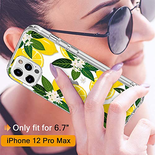 GiiKa Funda para iPhone 12 Pro Max con protector de pantalla, transparente cuerpo completo a prueba de golpes de protección floral niñas mujeres caso duro con TPU parachoques cubierta teléfono caso para iPhone 12 Pro Max, amarillo limones