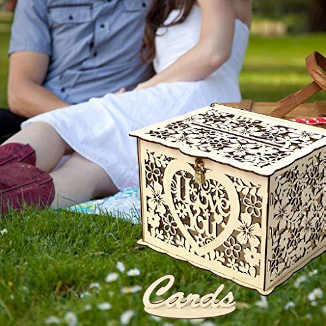 Caja de madera para tarjetas de boda, diseño rústico