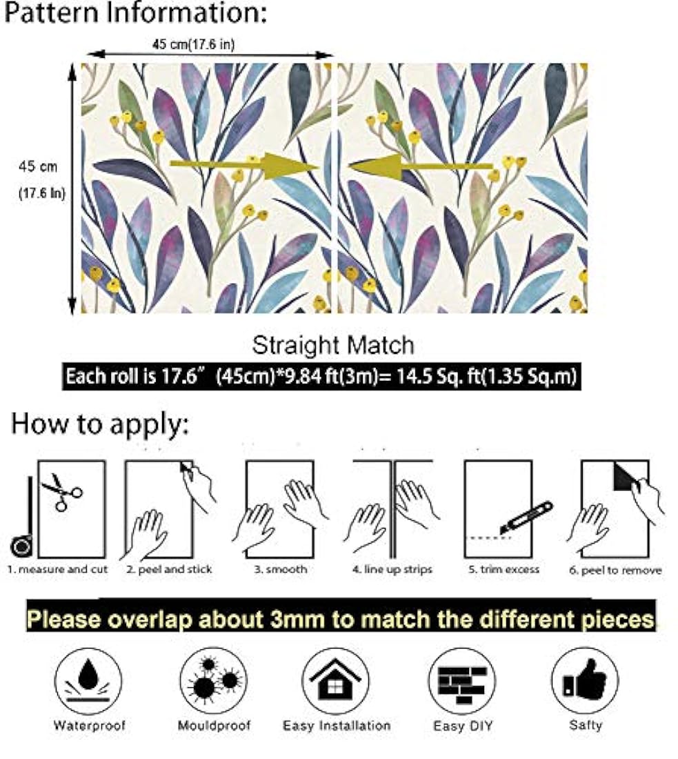 vinilo autoadhesivo para pared tipo botánica (17.7x98.4ft)