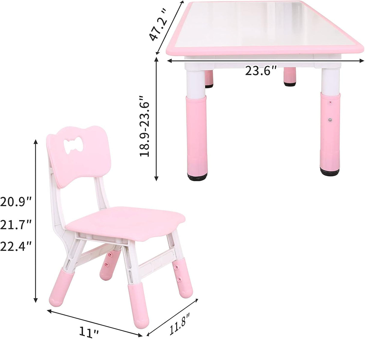 Juego de mesa de plástico ajustable en altura con 4 asientos