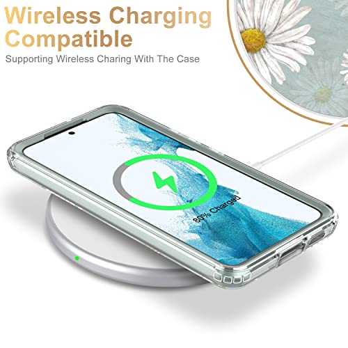 ESDOT Funda para Samsung Galaxy S22, grado militar, prueba de caídas de 21 pies, funda resistente con diseños de moda para mujeres y niñas, funda protectora para Galaxy S22 de 6.1 pulgadas, bonita margarita