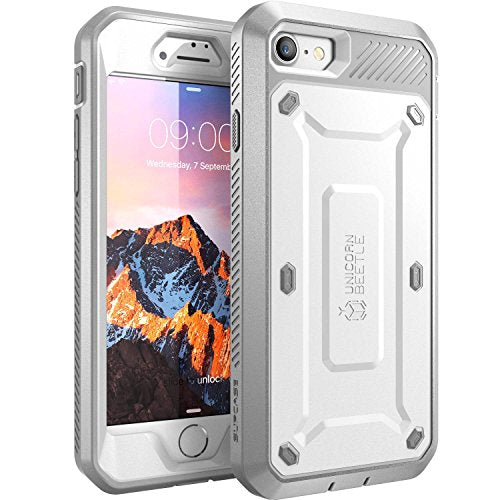 SupCase Unicorn Beetle Pro Series - Estuche diseñado para iPhone 7, iPhone 8, estuche resistente de cuerpo completo con protector de pantalla integrado para Apple iPhone 7 2016/iPhone 8 2017, Blanco/Gris