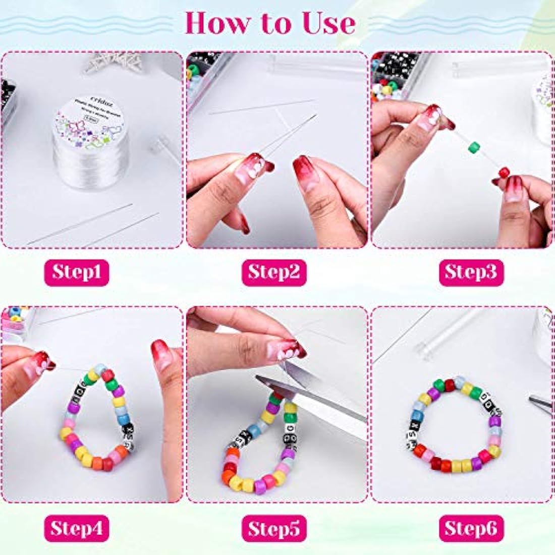 Cridoz - Cuerda elástica para pulseras con agujas de cuentas