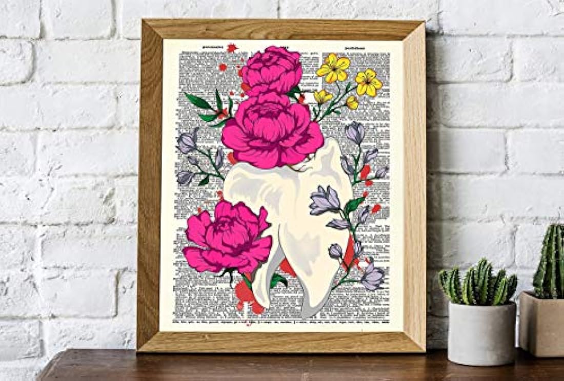 cartel de decoración de diente con flores sin marco