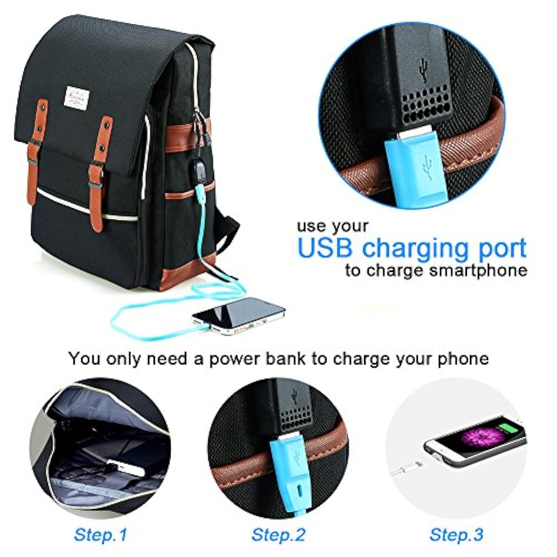Mochila para computadora portátil con puerto de carga USB