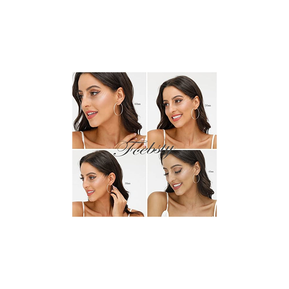 Aretes de aro de plata chapados en oro blanco para mujeres