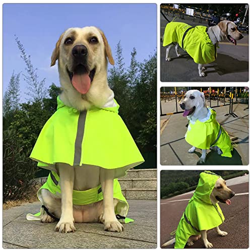 KOOGAL Pet Large Dog Raincoat Apparel Poncho Waterproof for Medium Large Sized Dog Raincoat Clothes (2XL Fluorescent Yellow)