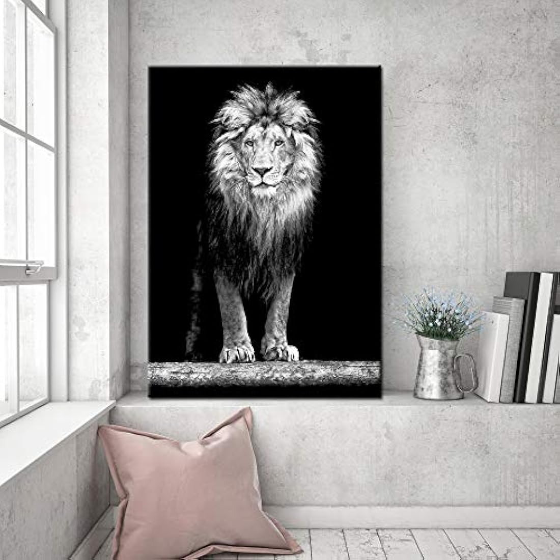 LevvArts - Lienzo impreso de retrato de León blanco y negro