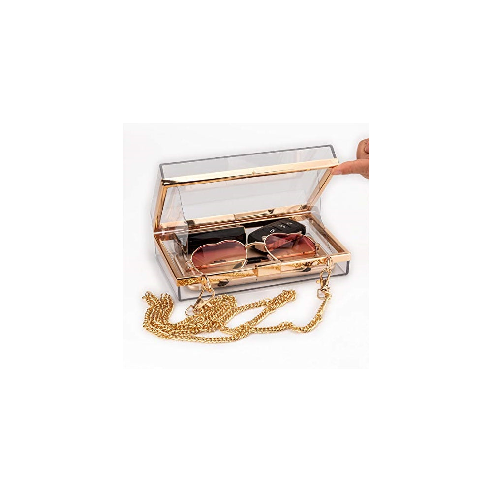 Bolsos de mano de acrílico transparente con 2 cadenas doradas