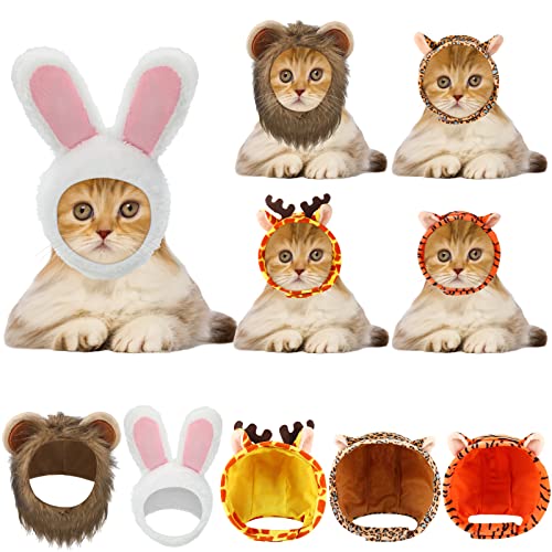 5 piezas de sombrero de gato adorable disfraz de conejo con orejas divertido sombrero de gato de melena para gatos y perros pequeños, gatito, cachorro, accesorio para fiesta de disfraces