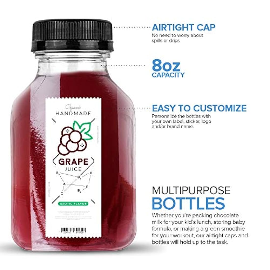 botellas de zumo de plástico de 8 onzas con tapas