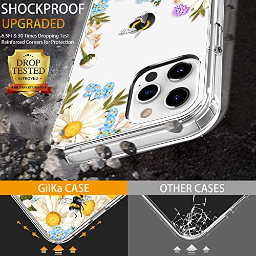 GiiKa Funda para iPhone 12 Pro Max con protector de pantalla, transparente de cuerpo completo a prueba de golpes de protección floral niñas mujeres caso duro con TPU parachoques cubierta teléfono caso para iPhone 12 Pro Max, flores blancas