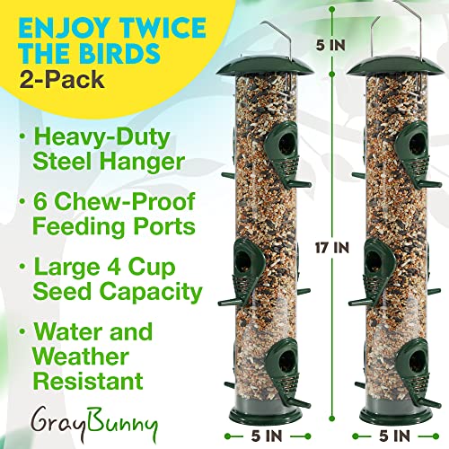 Gray Bunny Comedero para pájaros para colgar al aire libre – comedero de pájaros de tubo de metal de alta calidad, paquete de 2, a prueba de masticación, resistente a la intemperie y al agua