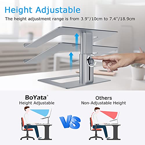 BoYata - Soporte ergonómico de aluminio ajustable en altura, soporte para computadora portátil para escritorio, compatible con MacBook Pro/Air, Dell, Lenovo, HP, Samsung, más portátiles de 11 a 17 pulgadas