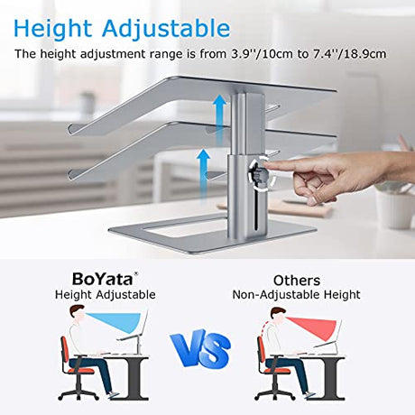 BoYata - Soporte ergonómico de aluminio ajustable en altura, soporte para computadora portátil para escritorio, compatible con MacBook Pro/Air, Dell, Lenovo, HP, Samsung, más portátiles de 11 a 17 pulgadas