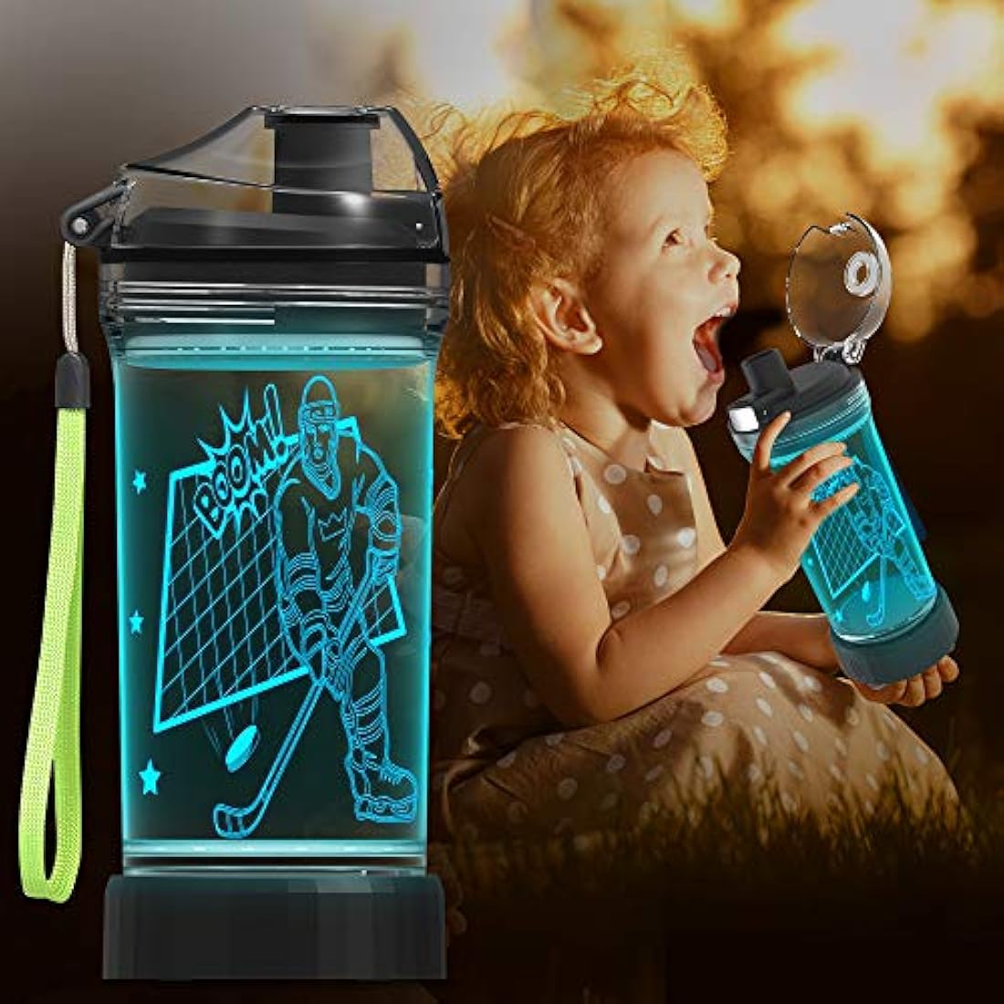 Botella de agua para niños con luz LED