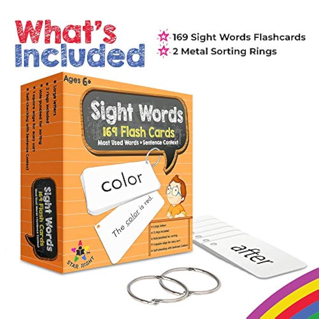 Tarjetas Star Right Sight Words, 169 palabras de vista