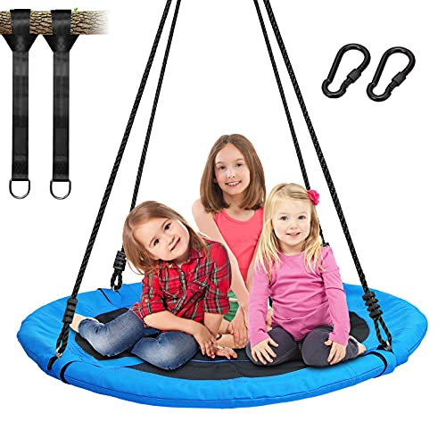 Trekassy - Columpio de platillo de 40.0 pulgadas, soporta 700 lb, para niños, adultos, 900D, Oxford, resistente al agua con pivote, 2 correas de 10 pies para colgar en el árbol, marco de acero y cuerdas ajustables