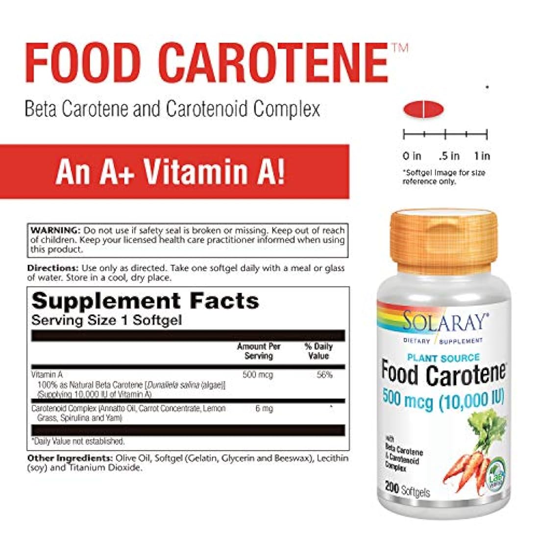 Food Caroteno (10000 IU & 25000iu) (Cápsulas & softgels) Solaray, 076280041118, 1, 1