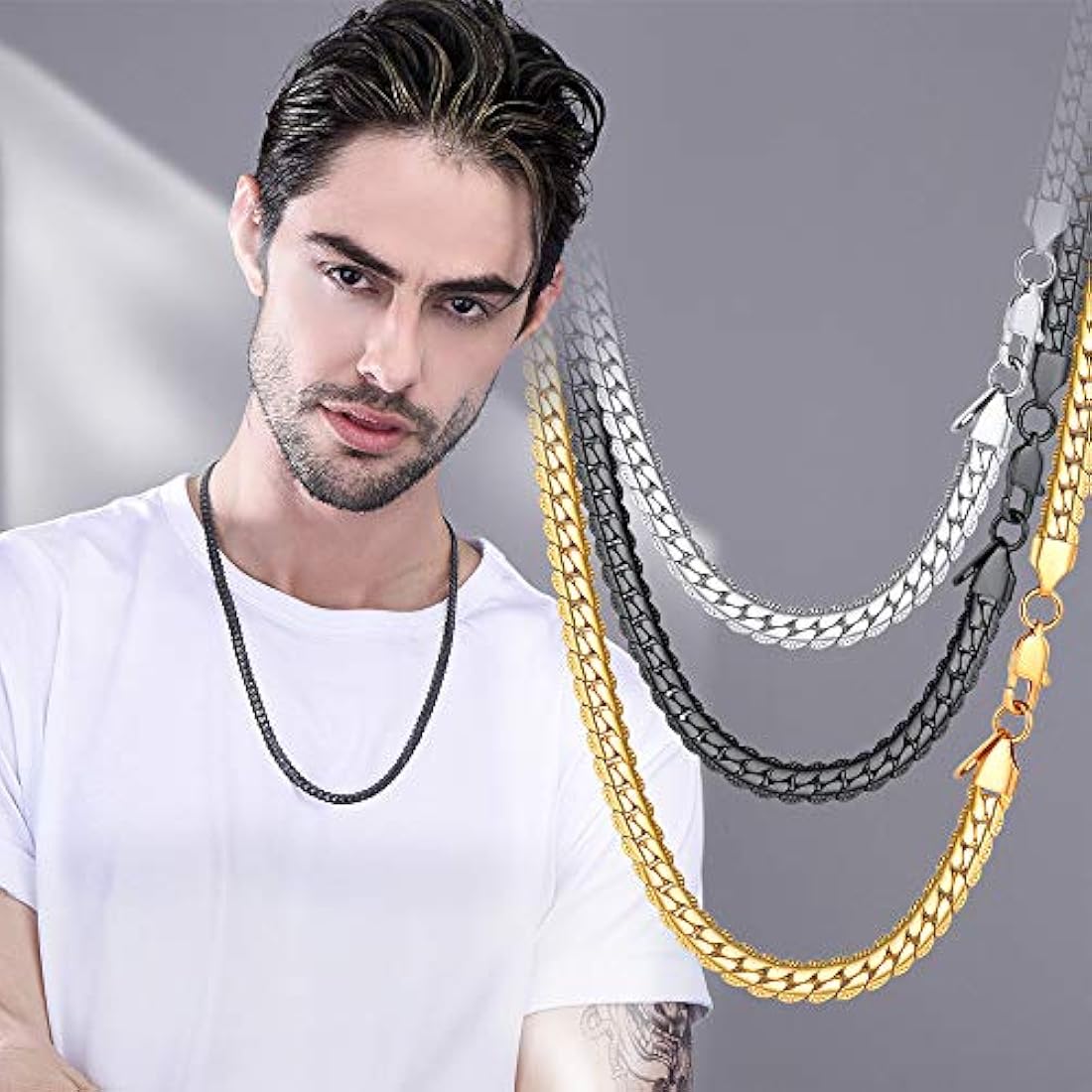 U7 collar cadena con forma de serpiente, 18-32 pulgadas