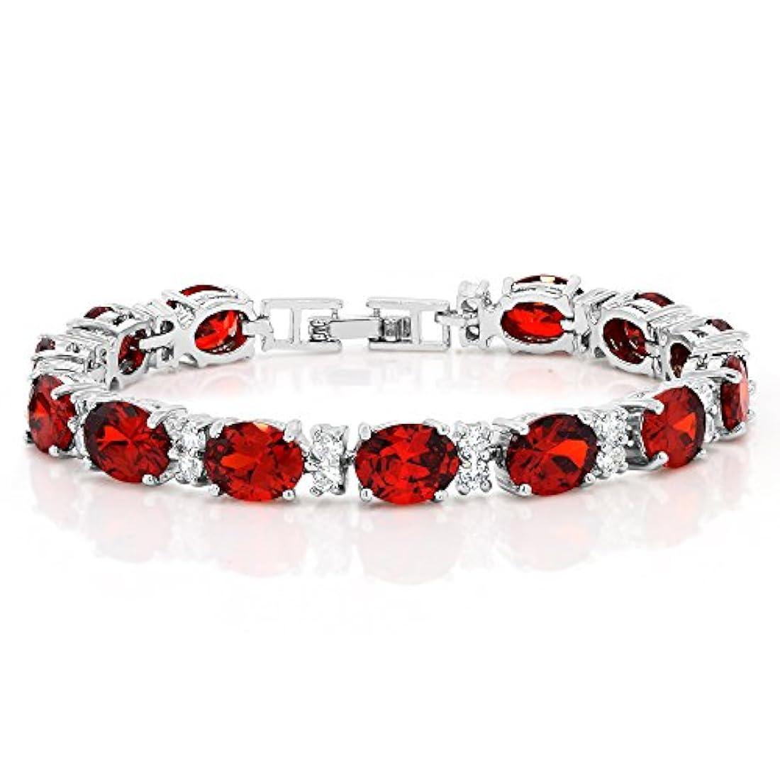 7 rojo y blanco CZ pulsera Juego con 2 forma Oval arete