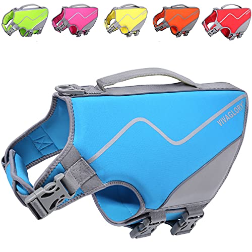 Vivaglory Chalecos salvavidas de neopreno para perro, cómodo y seguro chaleco salvavidas para perros con flotabilidad superior y mango de rescate