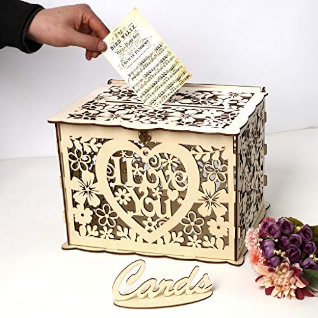 Caja de madera para tarjetas de boda, diseño rústico