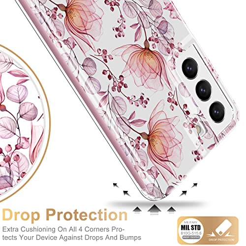 ESDOT Funda para Samsung Galaxy S22, grado militar, prueba de caídas de 21 pies, funda resistente con diseños de moda para mujeres y niñas, funda protectora para Galaxy S22 de 6.1 pulgadas, flores rosa claro
