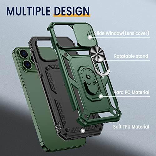 Funda para iPhone 13 Pro Max con soporte para cámara deslizante y soporte de grado militar resistente con soporte magnético para iPhone 13 Pro Max 6.7