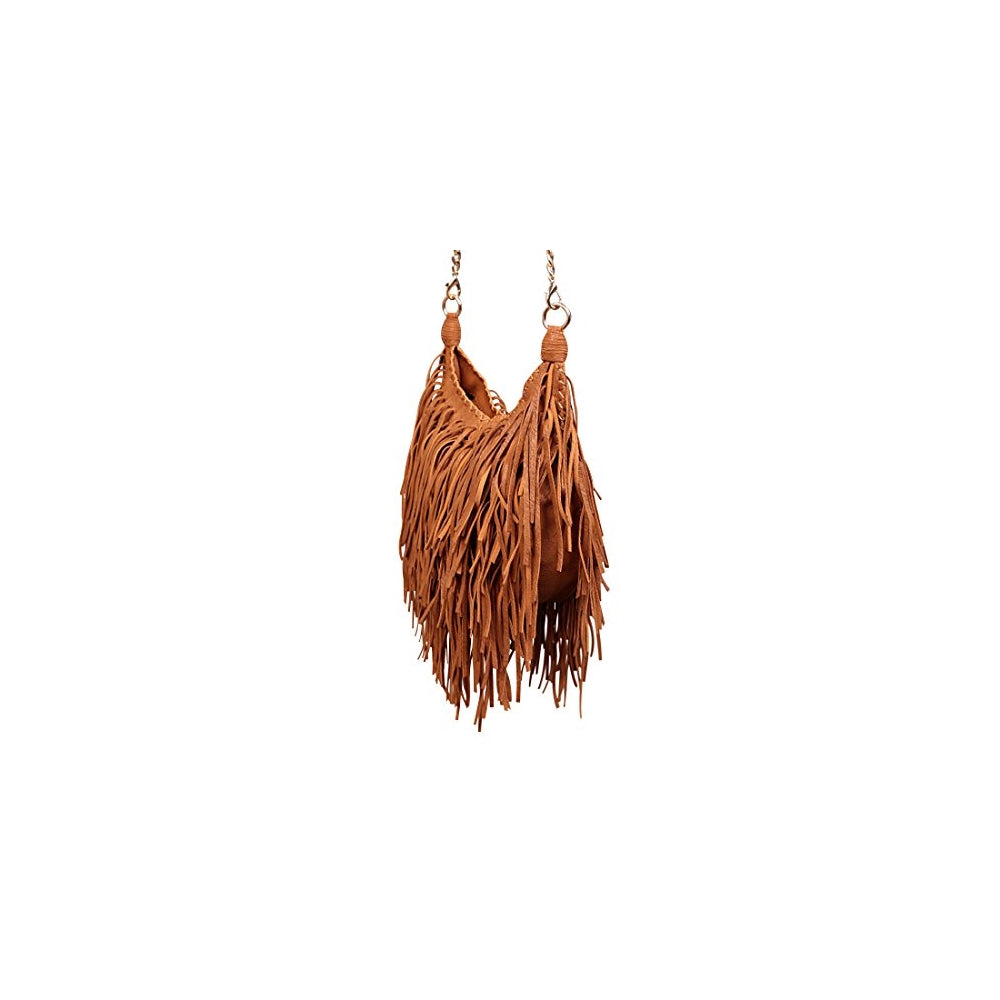Bolso de hombro para mujer con flecos marron