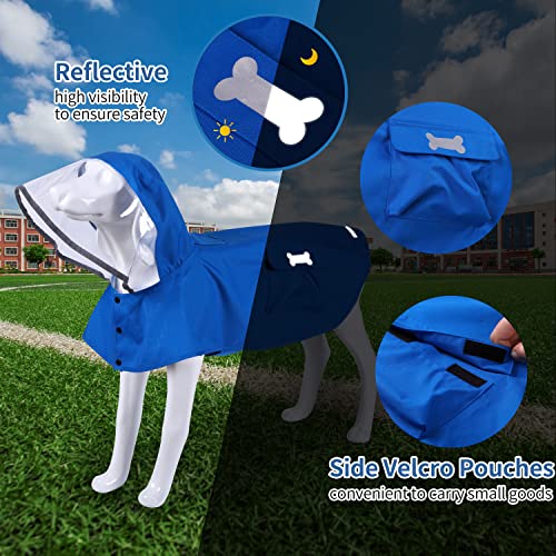 Impermeable impermeable para perros, ajustable, reflectante ligero para mascotas, ropa de lluvia con capucha poncho (azul, XL)