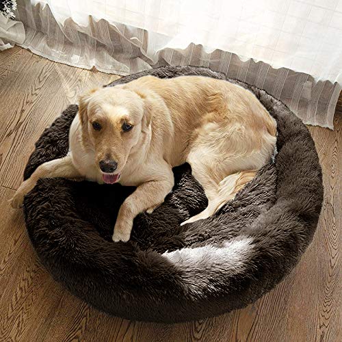 Cama calmante para perros de piel sintética, Marrón MFOX