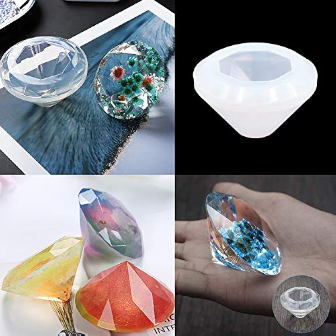 EuTengHao - Juego de 18 moldes de silicona para moldeo de resina, incluye 6 moldes de resina de fundición, moldes grandes de silicona transparente, 2 tazas de medición, 10 palos de madera para decoración del hogar