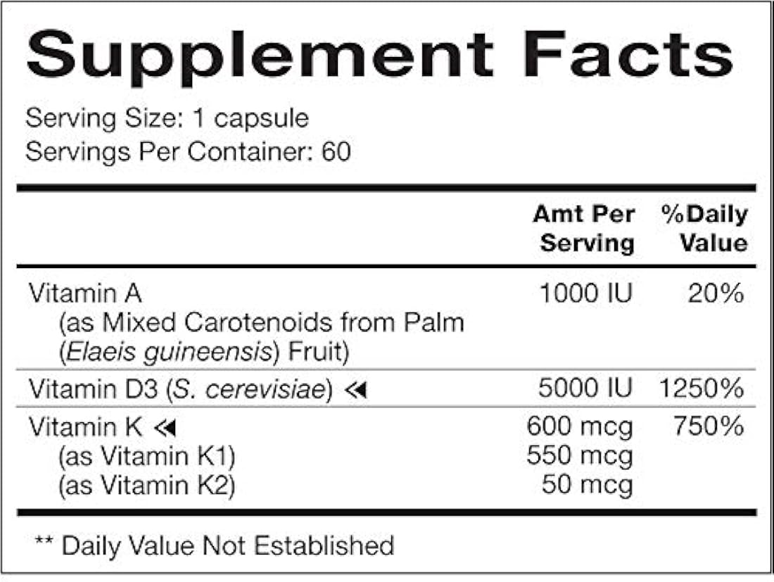 Vitamina d-a-k - vitamina D, K1, y K2 60 Cápsulas