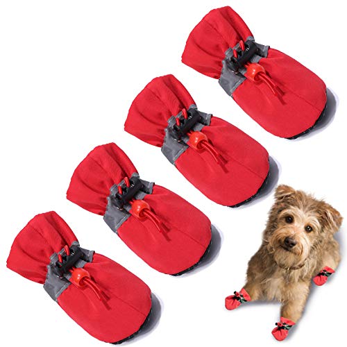 TEOZZO - Botas para perros, protector para almohadillas, zapatos antideslizantes para invierno con correas reflectantes para perros pequeños y medianos, 4 unidades