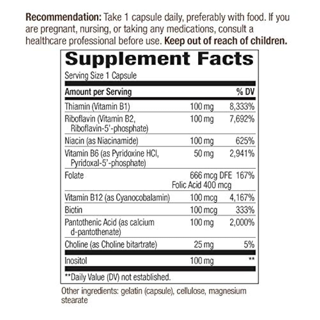 Nature's Way Vitamina B-100 Complex, 100 Cápsulas