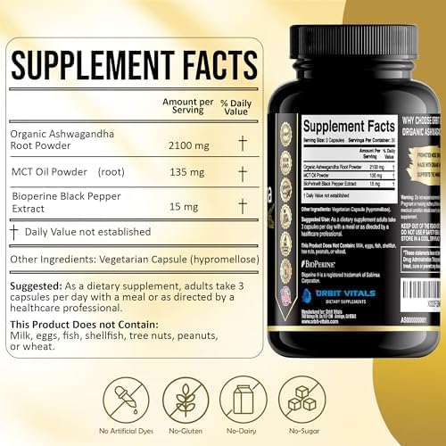 Suplemento de Ashwagandha Orgánico 2250 mg - 90 Cápsulas