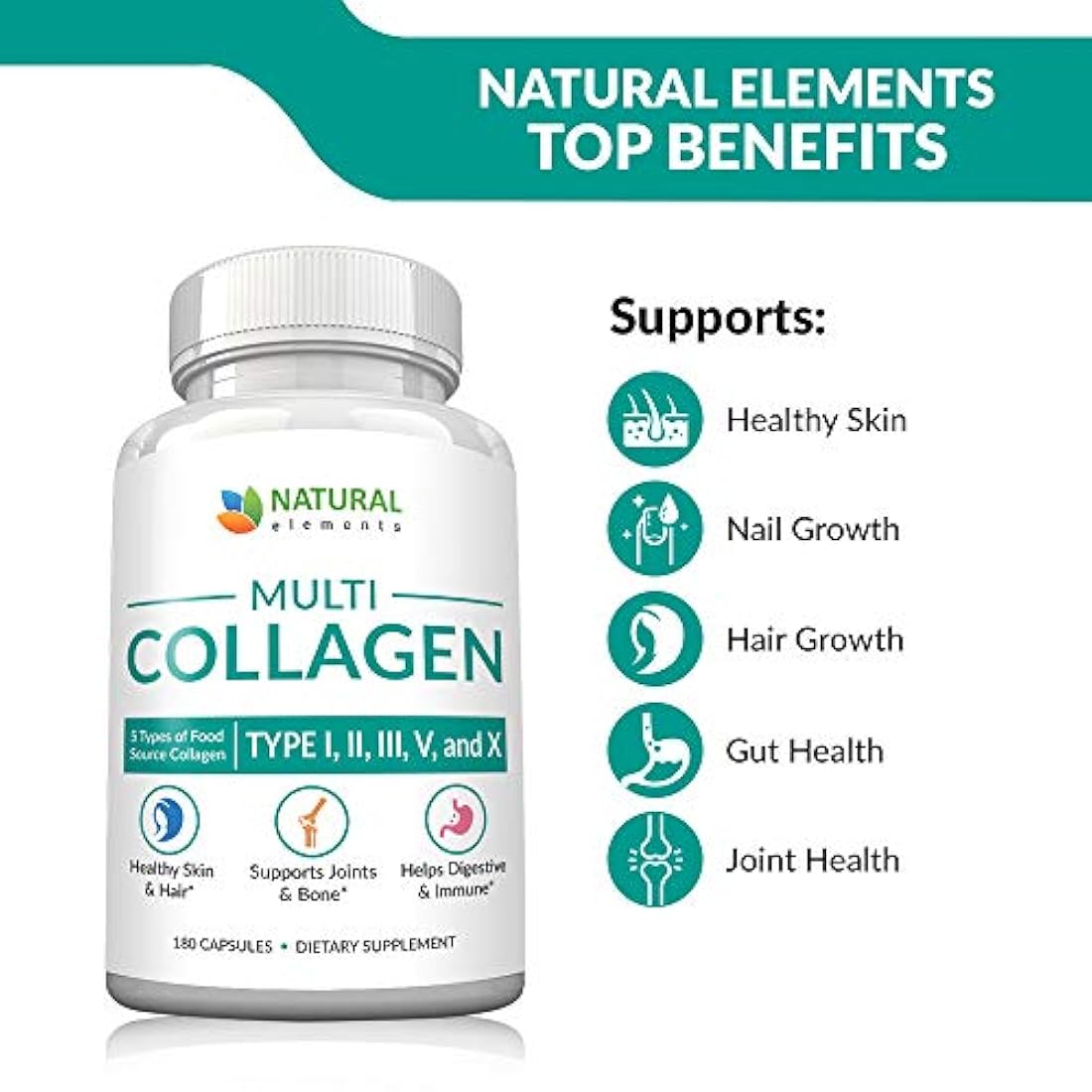 Cápsulas de proteínas de colágeno múltiple - 180 cápsulas