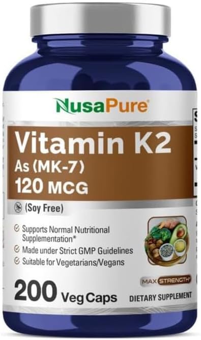 Vitamina K2 MK7 120 mcg, 200 cápsulas vegetales sin soja
