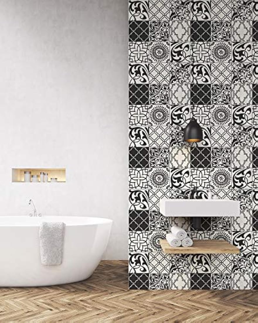 NextWall - Papel pintado para azulejos (blanco y negro)