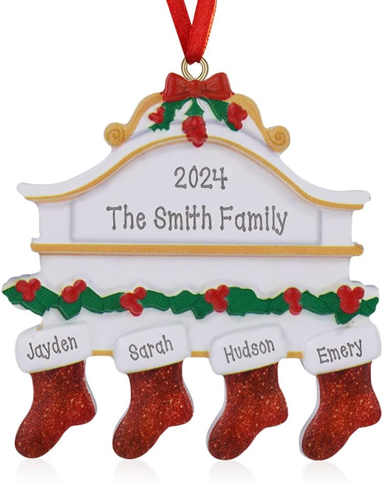 Adornos Navideños Personalizados 2024 - 4 Nombres para Familia