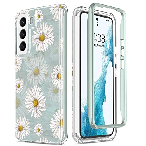 ESDOT Funda para Samsung Galaxy S22, grado militar, prueba de caídas de 21 pies, funda resistente con diseños de moda para mujeres y niñas, funda protectora para Galaxy S22 de 6.1 pulgadas, bonita margarita