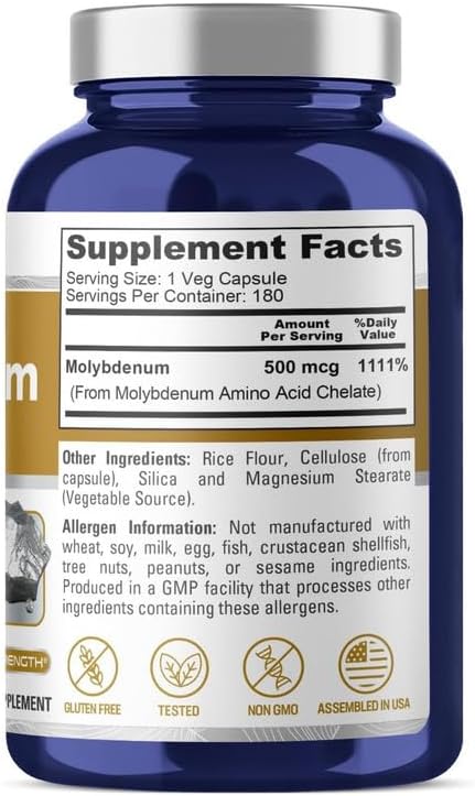 Molybdeno Quelado 500 mcg - Capsulas Vegetarianas Sin Gluten